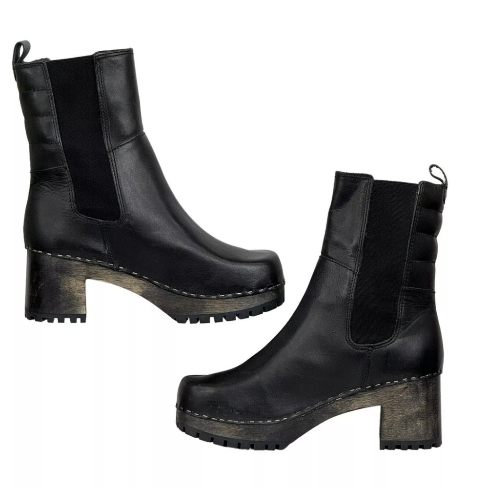 Mia Justina Clog Boots Black SZ 7M Handmade Chunky Real Wood Sole Retro 90s